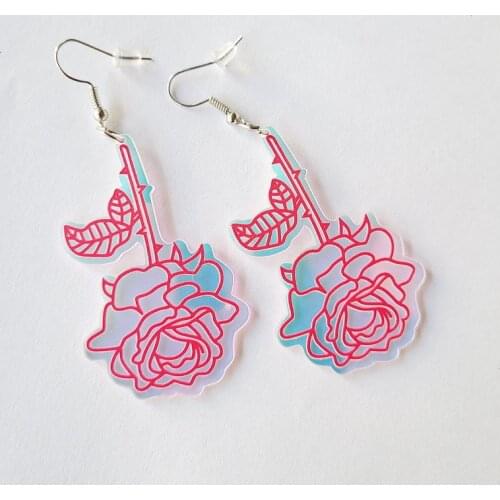 Acrylic Symphony Rose Red Rose Flower Abstract Earrings