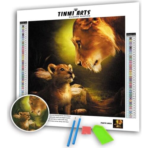 5D DIY Poured Glue Diamond Painting Kits Scalloped Glue Full Drill Round Lion Mother Child Mosaic Art Animal Handmade Decoration