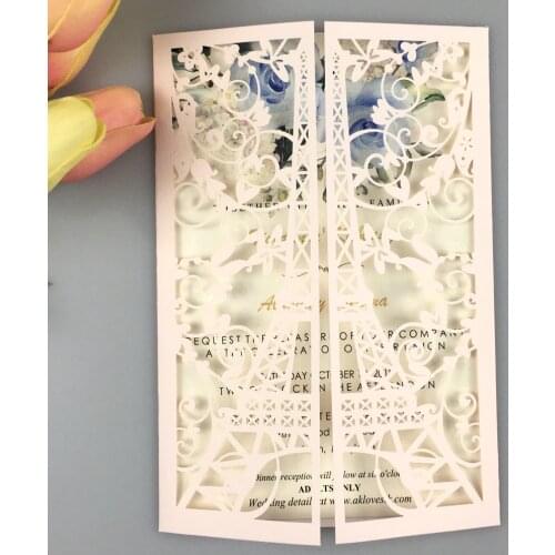 Free shipping 10pcs rose gold Navy tower wedding invitation cards laser cut pocket invites cards
