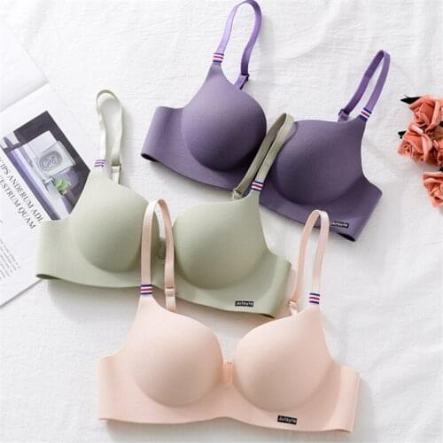 Sexy Ice Silk Bra Women Wireless French Style Underwear Gather Push Up Simple Lingerie Seamless Bralette Sexy