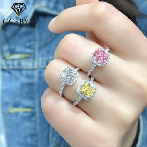 CC Silver Rings For Women Cubic Zirconia Colorful Rectangle Trendy Jewelry Bridal Wedding Ring Accessories Drop Shipping CC595