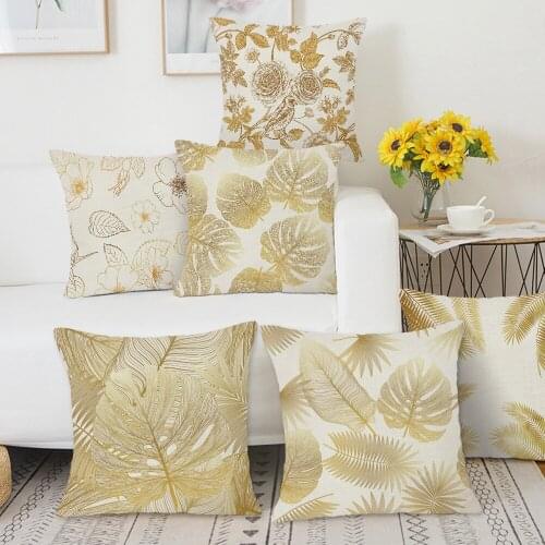 Covers Cushion Cover 45*45 Single-sided Leaves Printed Pillow Sofa Cushions Pillow Cases Cotton Linen Pillowcase Home Decor 0437