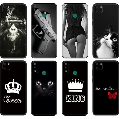 Black tpu Case For Huawei Y9S Y6S Y8S Y5P Y7P Y8P Case For Huawei Y5 lite Prime 2018 Y6 2019 Cover flower cat tiger animal