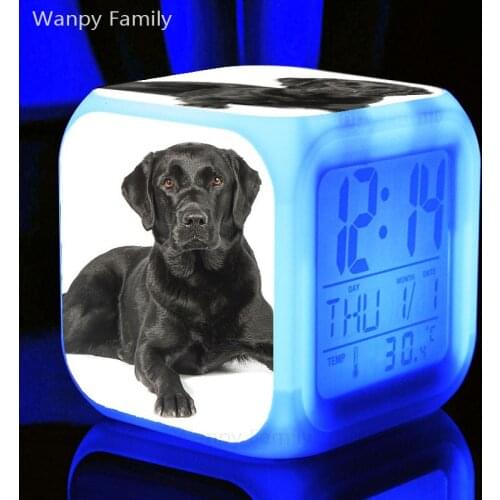 Black Pet Dog LED Alarm Clock 7 Color Glowing Digital Alarm Clock For Kids Christmas Gift Multifunction Luminous Watches Clock