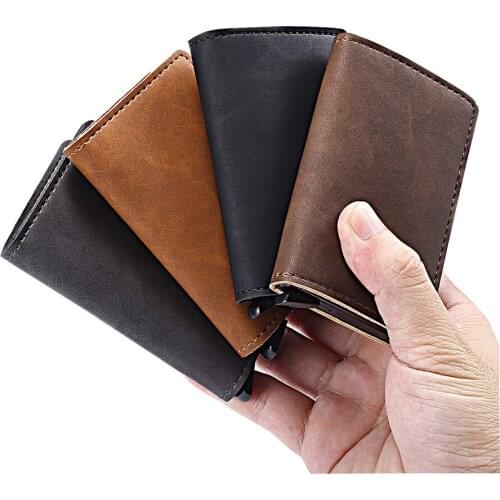 BISI GORO 2020 PU Leather Metal Single Box Credit Card Holder Card Case Women and Men RFID Wallets Vintage Business ID Holder