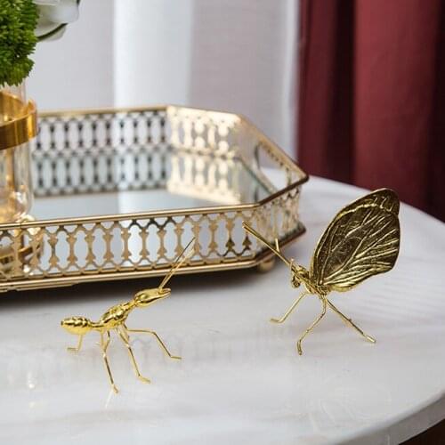 Декор для дома Statues Home Decor Hogar Room Decoration Accessary Insets Butterfly Ants Model Gold Metal Craft Figurine Gift