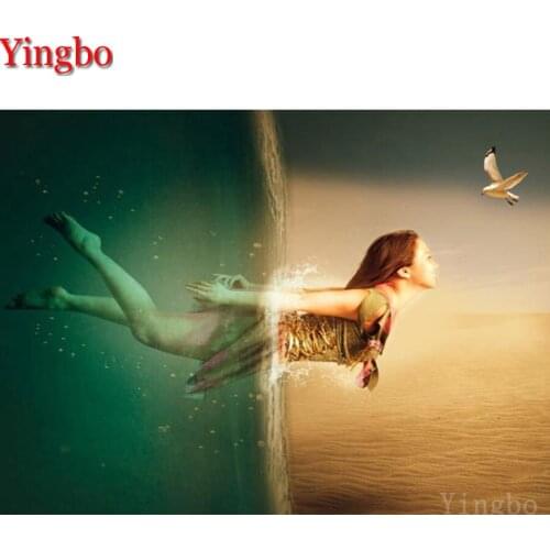 Sea and desert 5d diy mosaic diamond painting woman abstract birds Painting cross stitch embroidery rhinestone picture gift