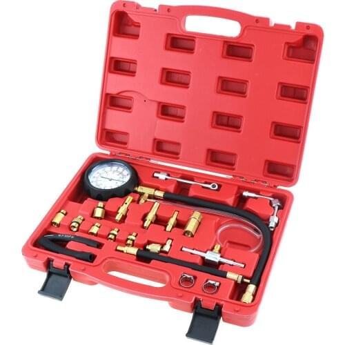 0~140PSI/0~10 Bar Replaceable Compression Fuel Injection Pressure Car Diagnostic Tester Tools Kit with Valve and Drain Hose