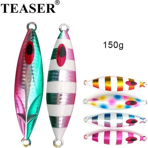 TEASER 150g Hard Metal Jig Slow Metal Jigging Lure Glow Fishing Bait Slow Casting Fall Jigs Deepsea Shore Fishing Jig Saltwater