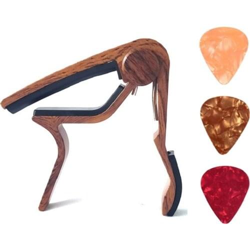 Wood Color Guitar Capo Aluminum Alloy for 6-string Folk Guitar Electric Guitar with 3pcs Random Color Picks For Guitar