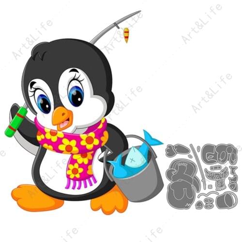 A Fishing Penguin Chick Hot New Metal Steel Cutting Dies Stencils for Making Scrapbooking DIY Album Paper Cards Embossing Die