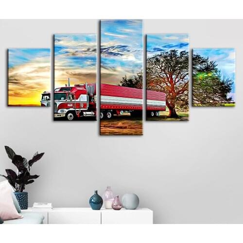 Hd Prints Canvas Home Decoration 5 Pieces Truck Pictures Wall Artwork Modular Tree Landscape Poster Painting Living Room Framed