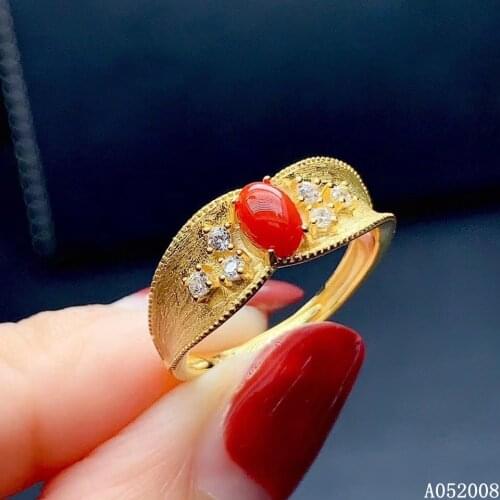 KJJEAXCMY fine jewelry 925 sterling silver inlaid natural red coral ring delicate new female gemstone ring vintage support test