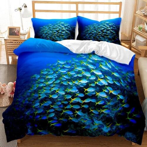 3pcs Blue Sea Bedding Set Quilt Covers Colorful Clown Fish Duvet Cover Sets For Boys Girls Full Queen Bedclothes