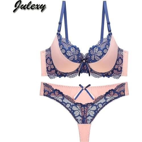 Julexy thong bra set push up Lace hollow out Brassiere bra and panty set Underwear Femme Panties Lingerie