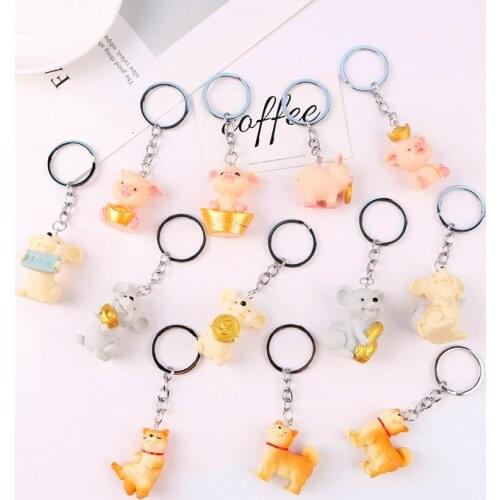 Creative Cute Cartoon Resin Lucky Mouse Shiba Inu Pig Keychain Ins Personality Trend Couple Key Chain Bag Pendant Key Ring