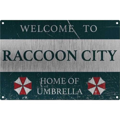 Metal Tin Sign Personalized Vintage Resident Welcome to Raccoon City, Home of Umberella Sign, Style Metal Aluminum Sign