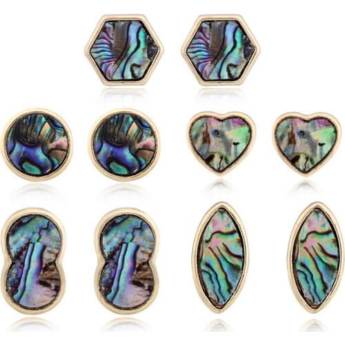 Mini Geometric Hexagon Round Artificial Abalone Shell Stud Earrings for Women
