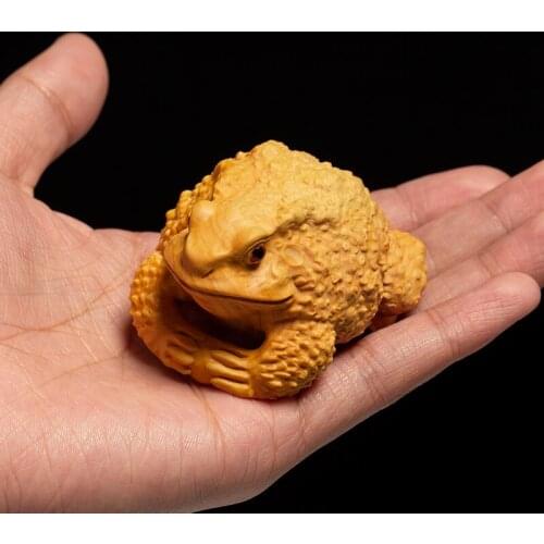 Wood Statue Lucky Money Toad Carving Animal Figurine Living Room Feng Shui Small Ornaments Toy