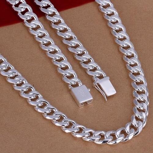 Mens20- 24..50'- 60cm 10mm N925 stamped Silver color plated necklace 115g solid snake chain n011 gift pouches