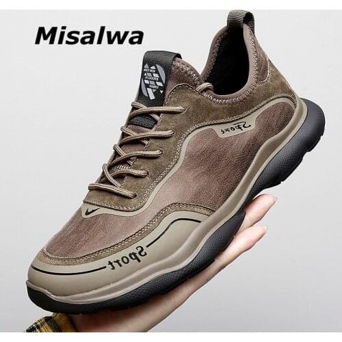 Misalwa High Top Men Outdoor Shoes Lightweight Fabric+ Leather Sport Men Sneaker Anti-skid Retro Men Work Shoes