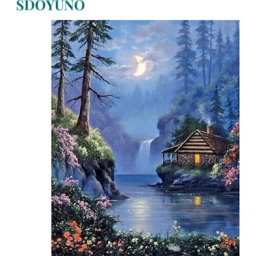 SDOYUNO Acrylic Paint By Numbers Night Scenery DIY Frameless 60x75cm Oil Painting By Numbers On Canvas Digital Hand Painting