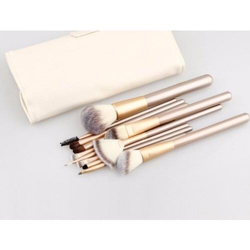 Professional Makeup Brush Set 12Pcs Champagne Blush Powder Foundation Eye shadow Blender Kabuki Cosmetics Tools Kit With Bag