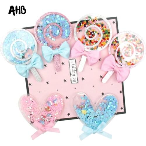 AHB Candy Lollipop Liquid Quicksand Cover Colorful Beads Sequin Acrylic Accessories For Phone DIY Hair Bow Cream Patch Cases