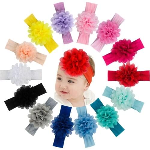 30Pcs Baby Girls 4" Chiffon Flower Turban Headband Kids Toddlers Soft Cotton Hair Band Infant Newborn Childrens Hair Accessories