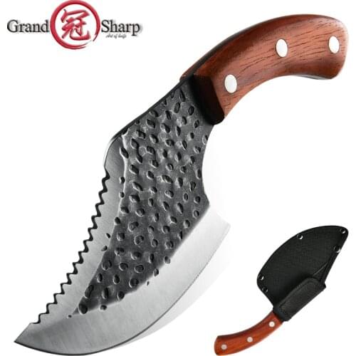 Cleaver Hunting Knife Full Tang Handmade Survival Camping Serbian Hunting Chef Knife Forged Stainless Steel Meat Butcher Knife