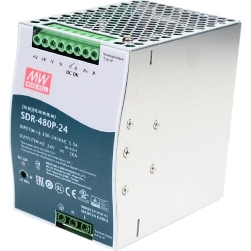 Original Mean Well SDR-480P series meanwell DC 24V 48V 480W Single Output Industrial DIN Rail with PFC Function Power Supply