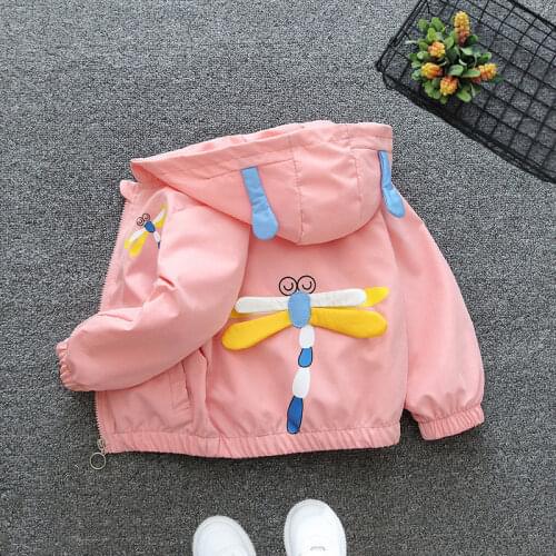 Autumn Girls Hooded Jackets Children Kids Cartoon Dragonfly Rabbit Fashionable Outwear