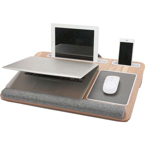 Bamboo Portable Laptop Stand with Mouse Pad Wrist Rest for Notebook with Tablet Pen Phone Holder Nap Pillow 2 Size Desk Table