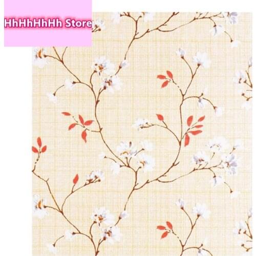 Peel And Stick White Flower Red Leaves Self Adhesive Wallpaper Vinyl Floral WallpaperRemovable Waterproof Decorative Wall Paper