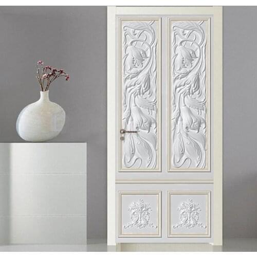 PVC Self-Adhesive Waterproof Door Sticker European Style Relief Gypsum Carving Wallpaper Living Room Bedroom Home Design Sticker
