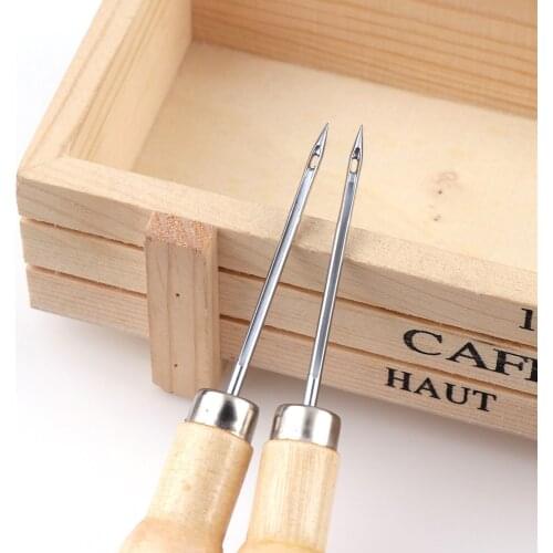 2Pcs Useful Leather Wood Handle Awl With Hole Hook Awl Tools Leather Craft Sewing Awl For Handmade Repair Craft Accessories