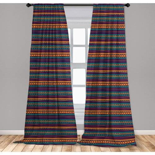 Tribal Curtains Striped Retro Rich Mexican Color Folkloric Print Window Treatments for Living Room Bedroom