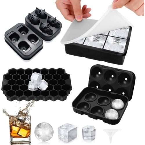 Big Hole Ice Cube Tray Ice Ball Mold Silicone Square Skull Shape Whiskey Wine Cocktail Ice Cube Maker Kitchen Gadgets DIY Tools