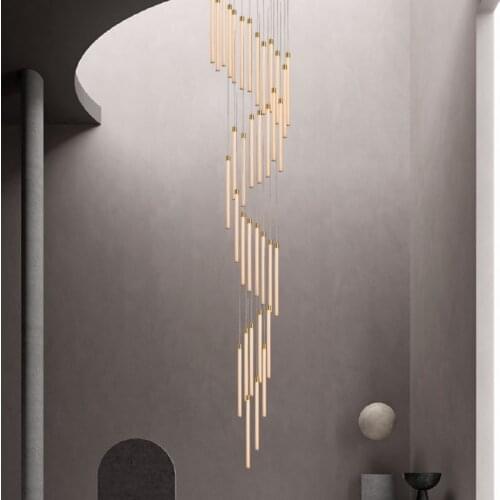 FANPINFANDO Gold Modern led chandelier lighting Hall spiral staircase hanging lamp Acrylic living room loft chandeliers fixture