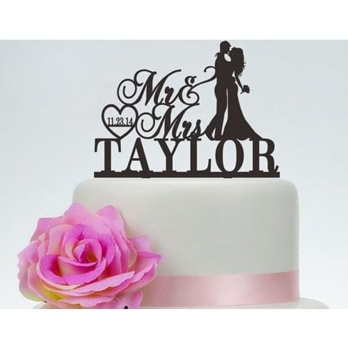 Wedding Mr and Mrs Cake Topper With Surname,Customized Cake Topper with last name and date,Personalized Acrylic wood Cake Topper