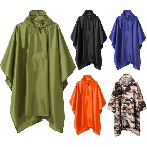 3 in 1 Outdoor Military Hooded Poncho Waterproof Raincoat Jacket for Men Women Outdoor Tent Picnic Mat Motorcycle Rain Poncho
