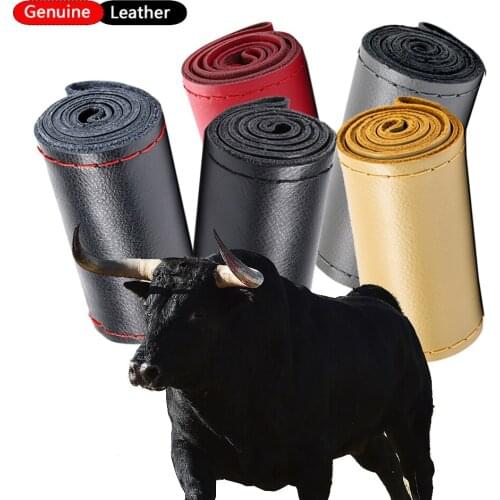 Top Genuine Leather Auto Steering Wheel Cover Smooth Design/Auto Steering-Wheel Braid Case Universal fit Car suv diameter 38cm