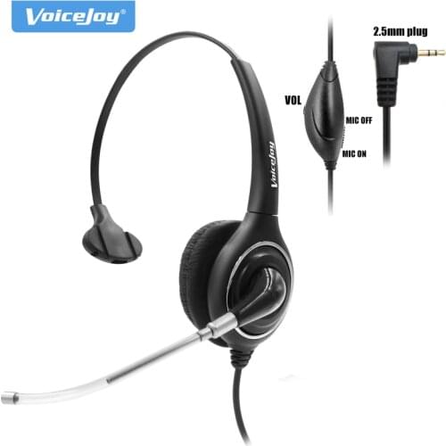 VoiceJoy Call center headphone with mic +2.5mm QD cable ,2.5mm plug headset with Volume control, Mute switch for office phones
