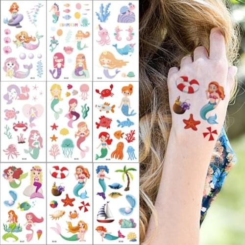 10pcs/lot temporary tattoo sticker kids cute cartoon water tattoo unicorn mermaid animal stickers face hand tattoo finger small