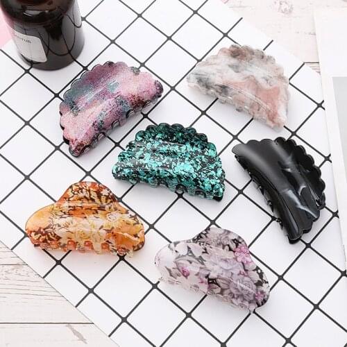 2021 New Fashion Large 8.5cm Boutique Beautiful Striped Flower Wave Acrylic Hairpin Barrette for Women Girl Accessories Headwear