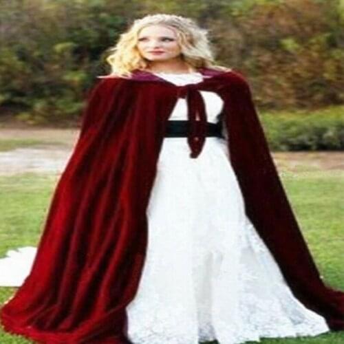 Wedding Outdoor Jackets Vintage Cloak Capes Women Bridal Hooded Wedding Floor Length Halloween Velvet Cloak Adult