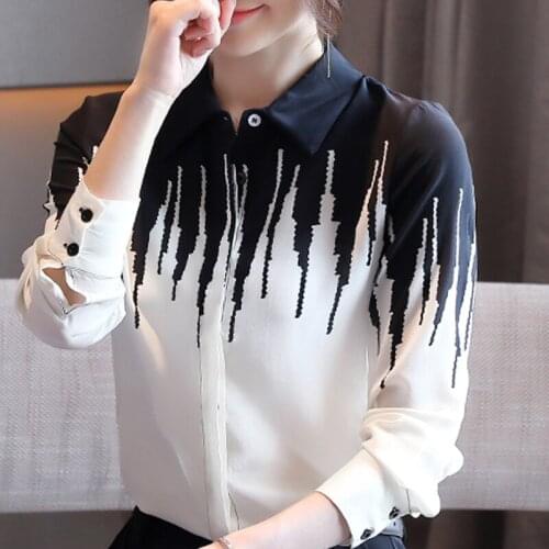 Long Sleeve Blouse Women Blusas Mujer De Moda 2021 Turn Down Collar Office White Blouse Tops Striped Chiffon Blouse Shirt D426
