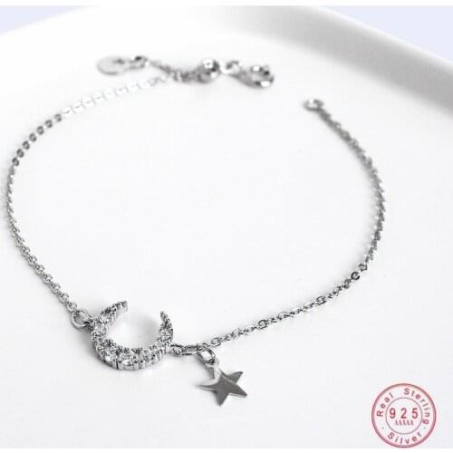 925 Sterling Silver Simple Moon Star Bracelet For Women Fashion Classic Student Party Jewelry Accessories Girlfriend Gift