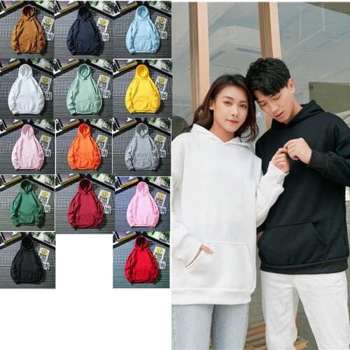 Student Hoodie Solid Color Sweater Loose Casual Lovers White Plus Velvet Print Pullover Coat Couple Clothes Fashion Tops