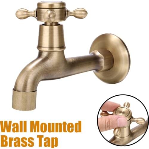 1pc Antique Brass Decorative Faucet Wall Mounted Kitchen Bathroom Single Faucet Tap Single Cold Water